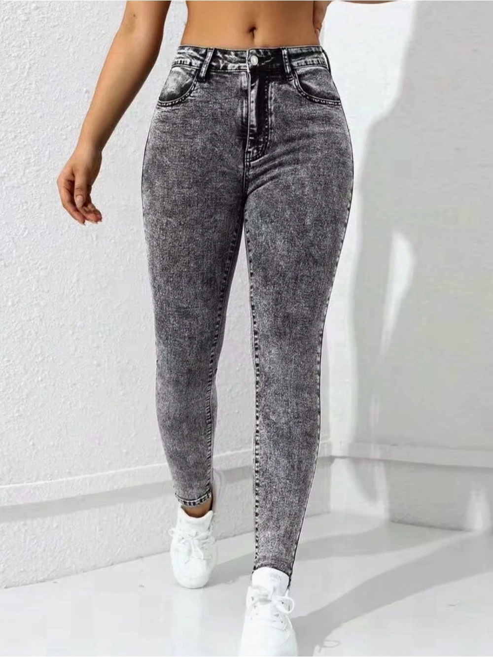 SHEIN Gray Acid Wash High Rise Skinny Slim Fit Denim Jeans NWT size M